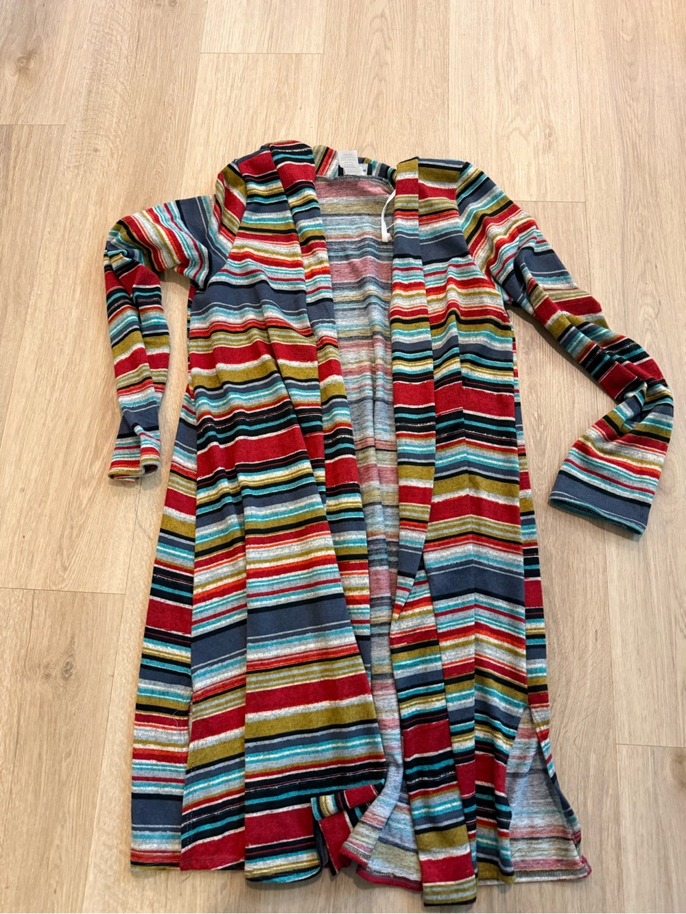Striped Hooded Longline Cardigan - Multi Colored adult medium